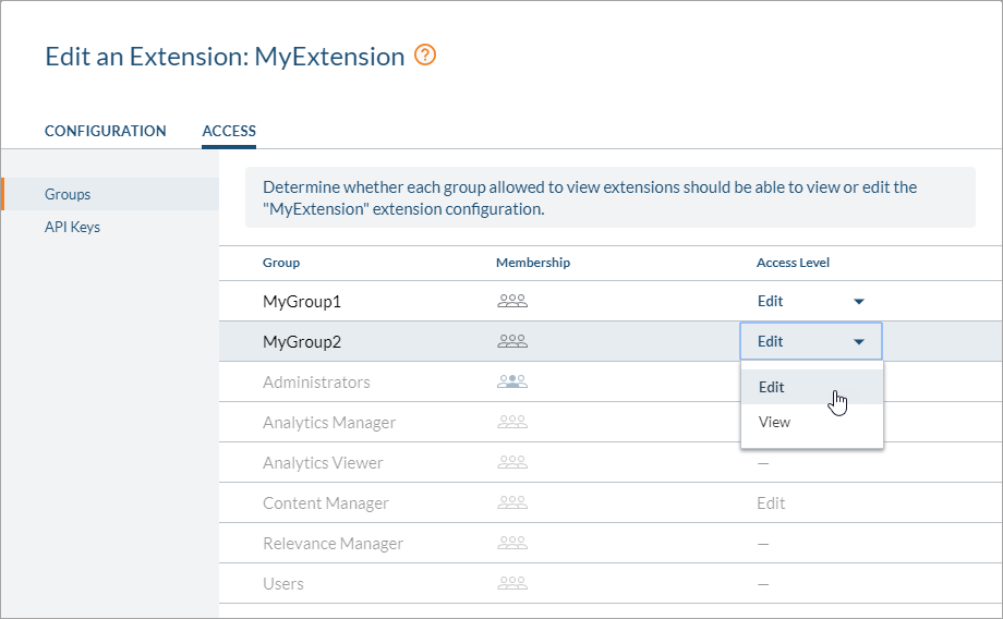 Extension Access tab