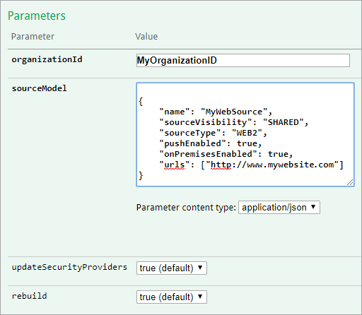 Source API Swagger Parameters Section