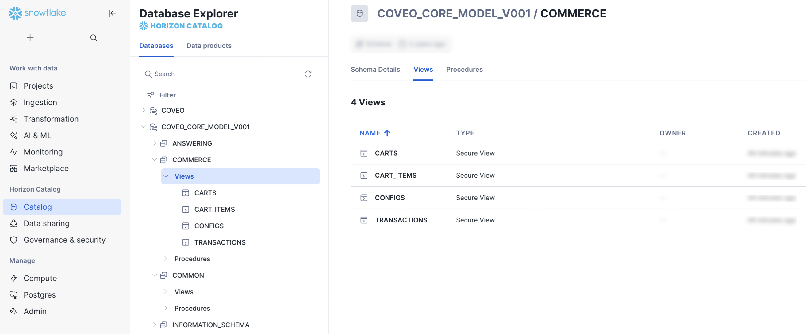 Coveo | COMMERCE schema in Snowflake