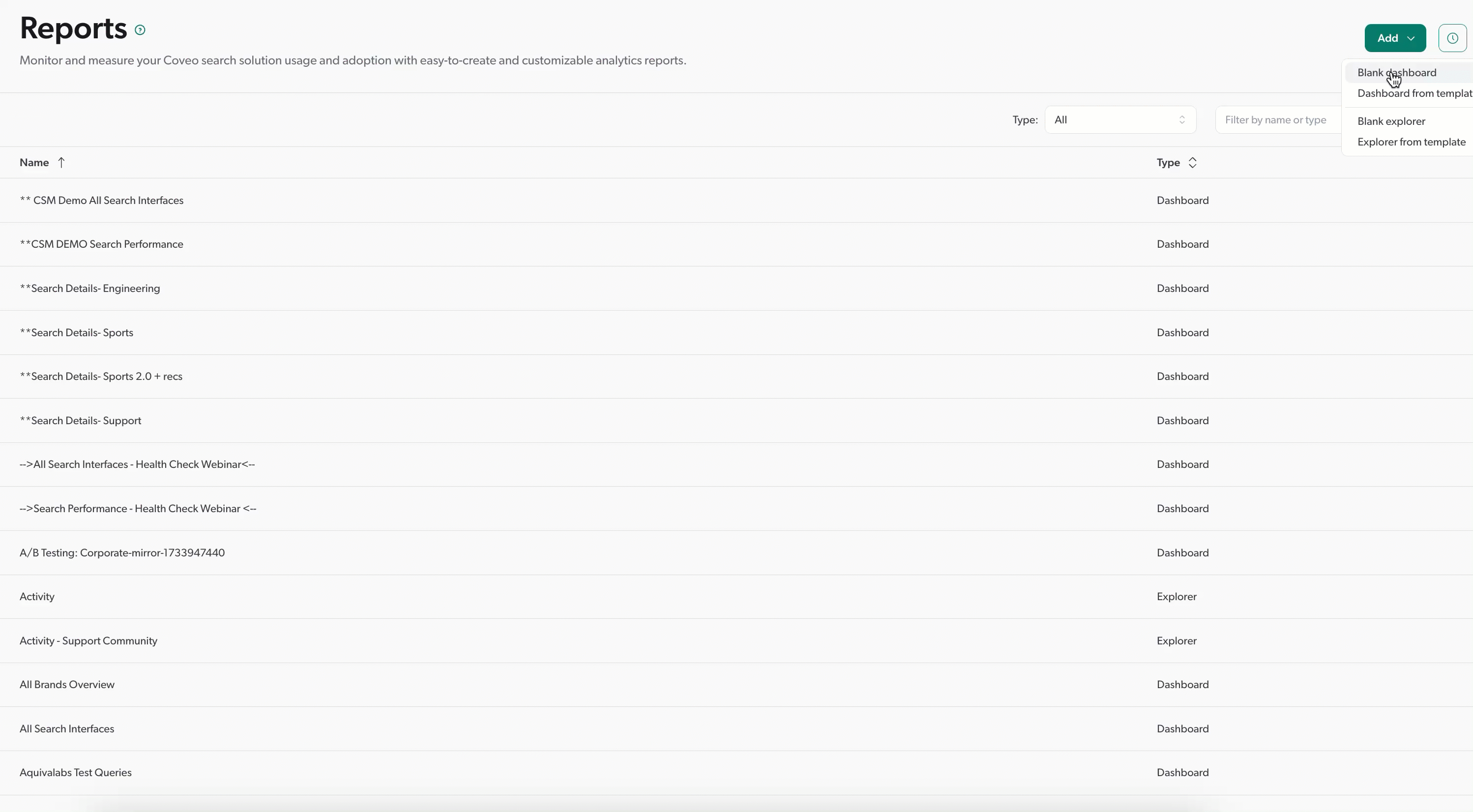 Access dashboard templates | Coveo