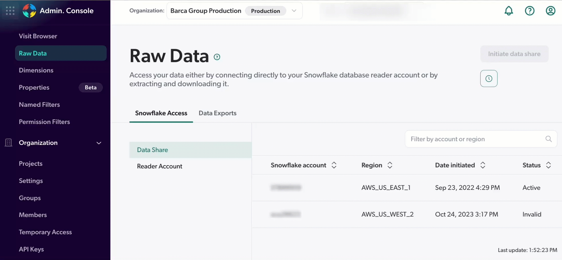 Data share tab | Coveo platform