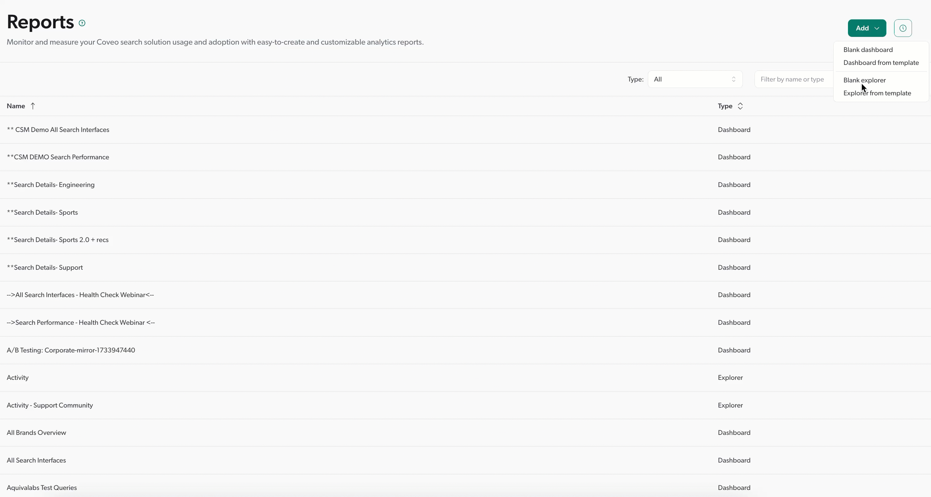 Access explorer templates | Coveo