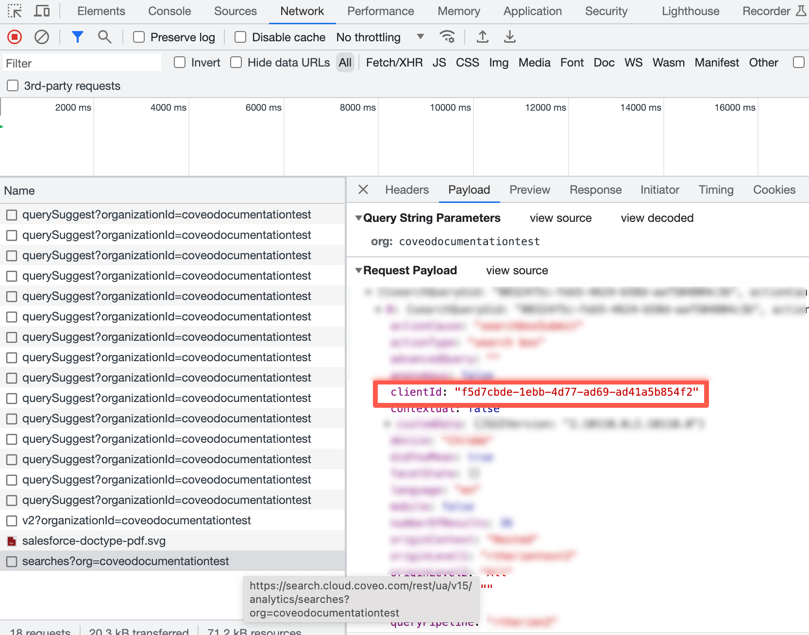 Network panel showing identifier calls in browser developer tools