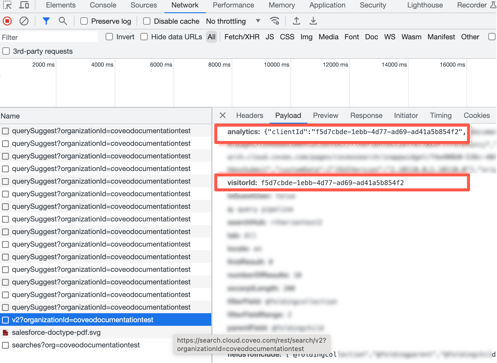 Network panel showing identifier calls in browser developer tools