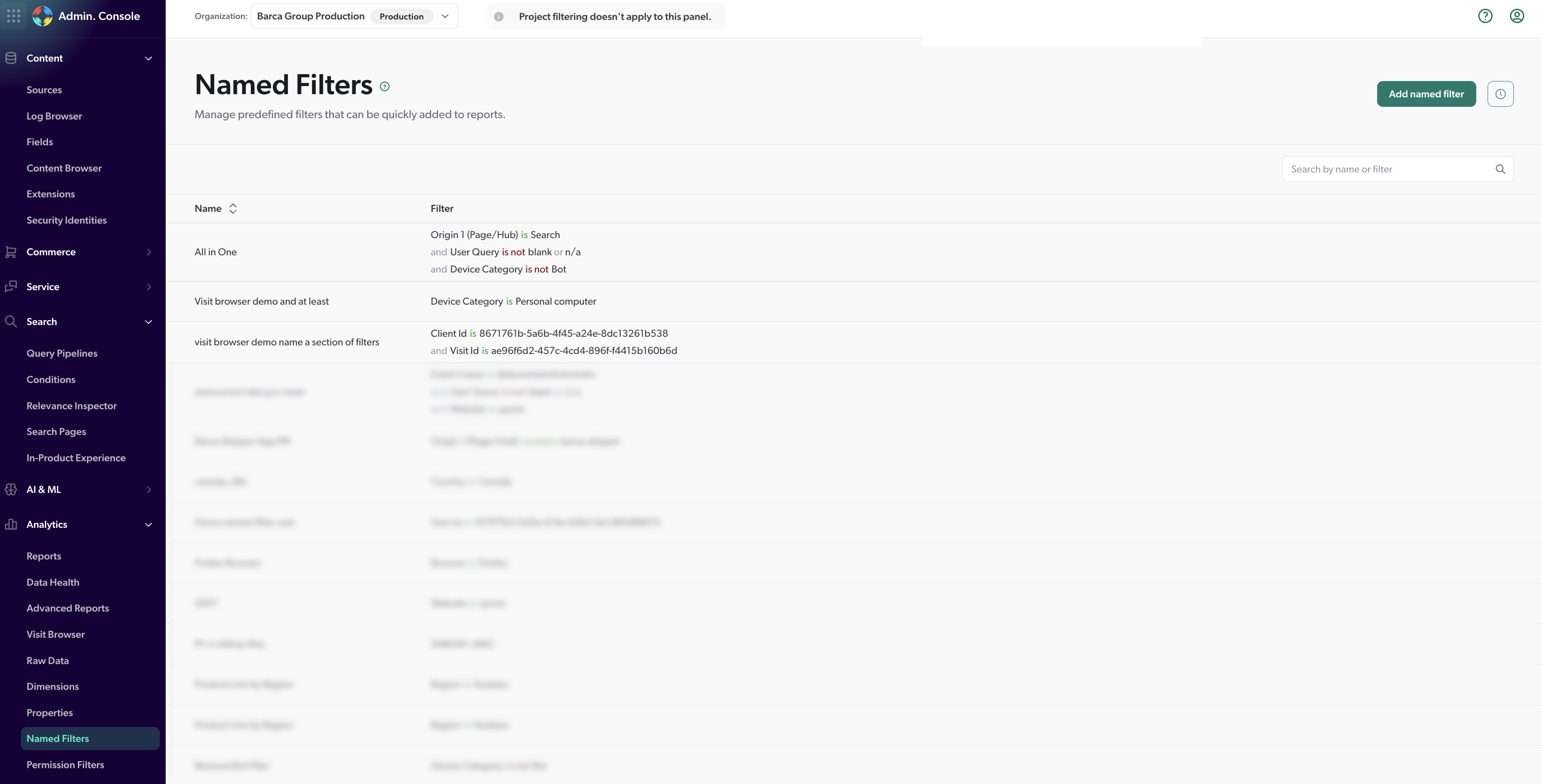 Named filters page | Coveo
