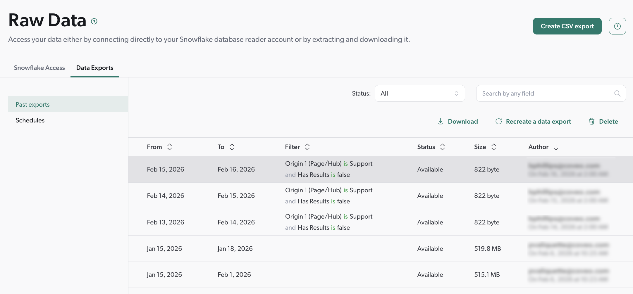 Data Exports tab | Coveo