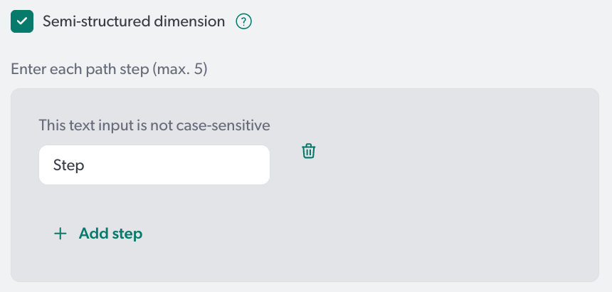 Section of add a dimension panel showing option for semi-structured dimension | Coveo