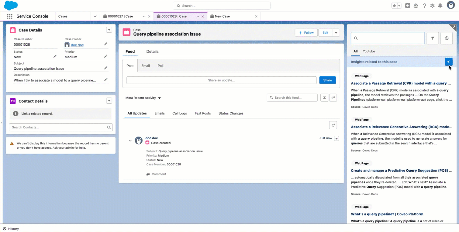 Animation showing Generate Answer button usage | Coveo Hosted Insight Panel
