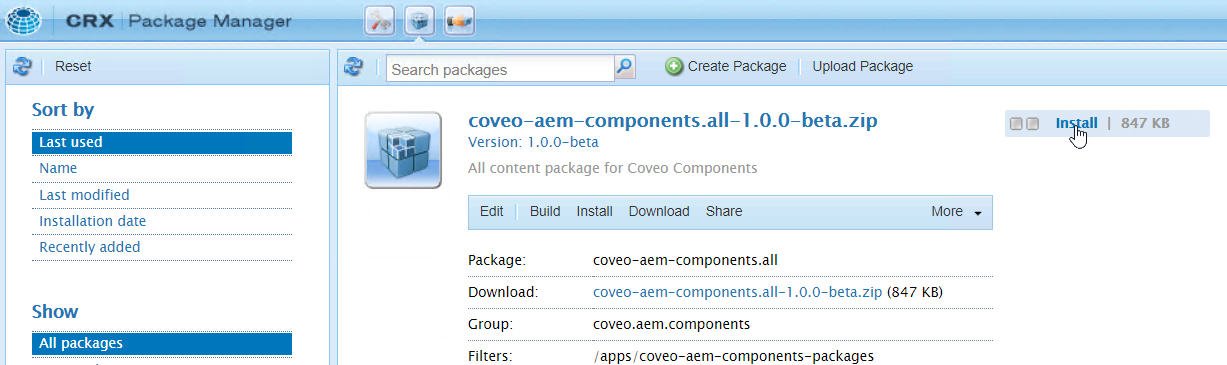 Installing the Coveo package in the Package Manager