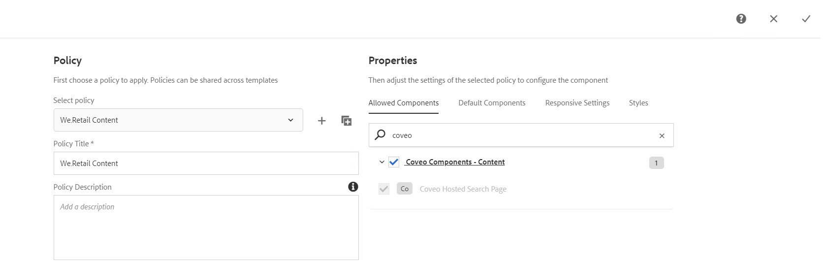 Adding Coveo Hosted Search Page component as allowed component