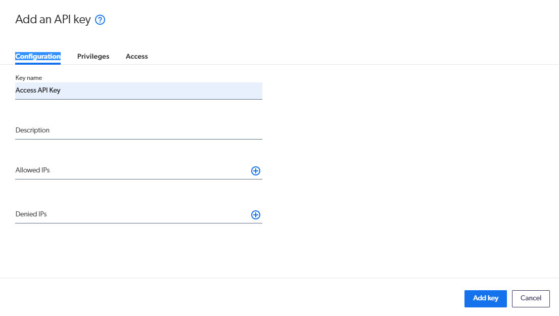Naming the access API key | Coveo