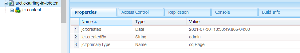 Example of document node properties