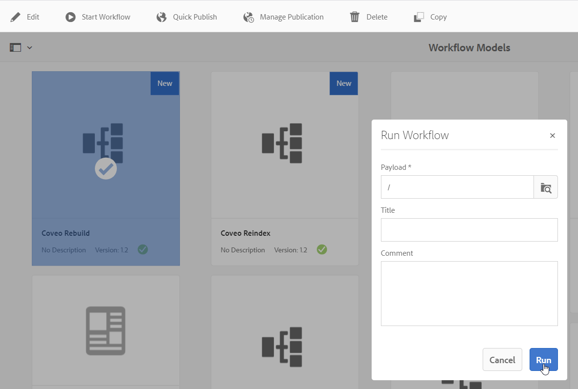 Running the Coveo Rebuild workflow