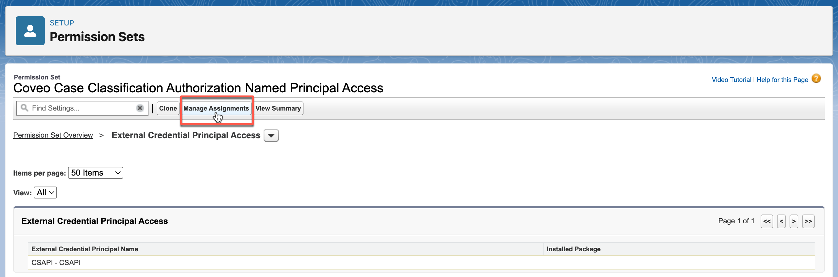 Manage Assignments button | Coveo for Agentforce