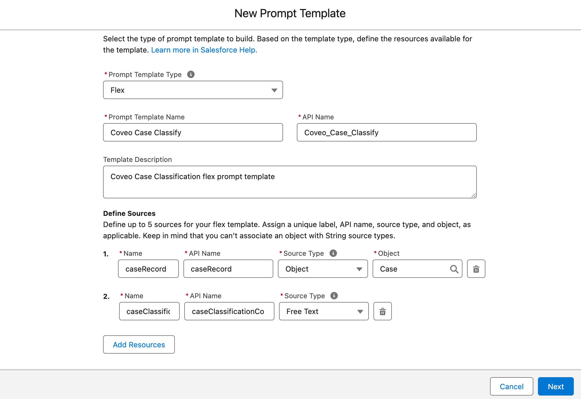Create a prompt template | Coveo for Agentforce