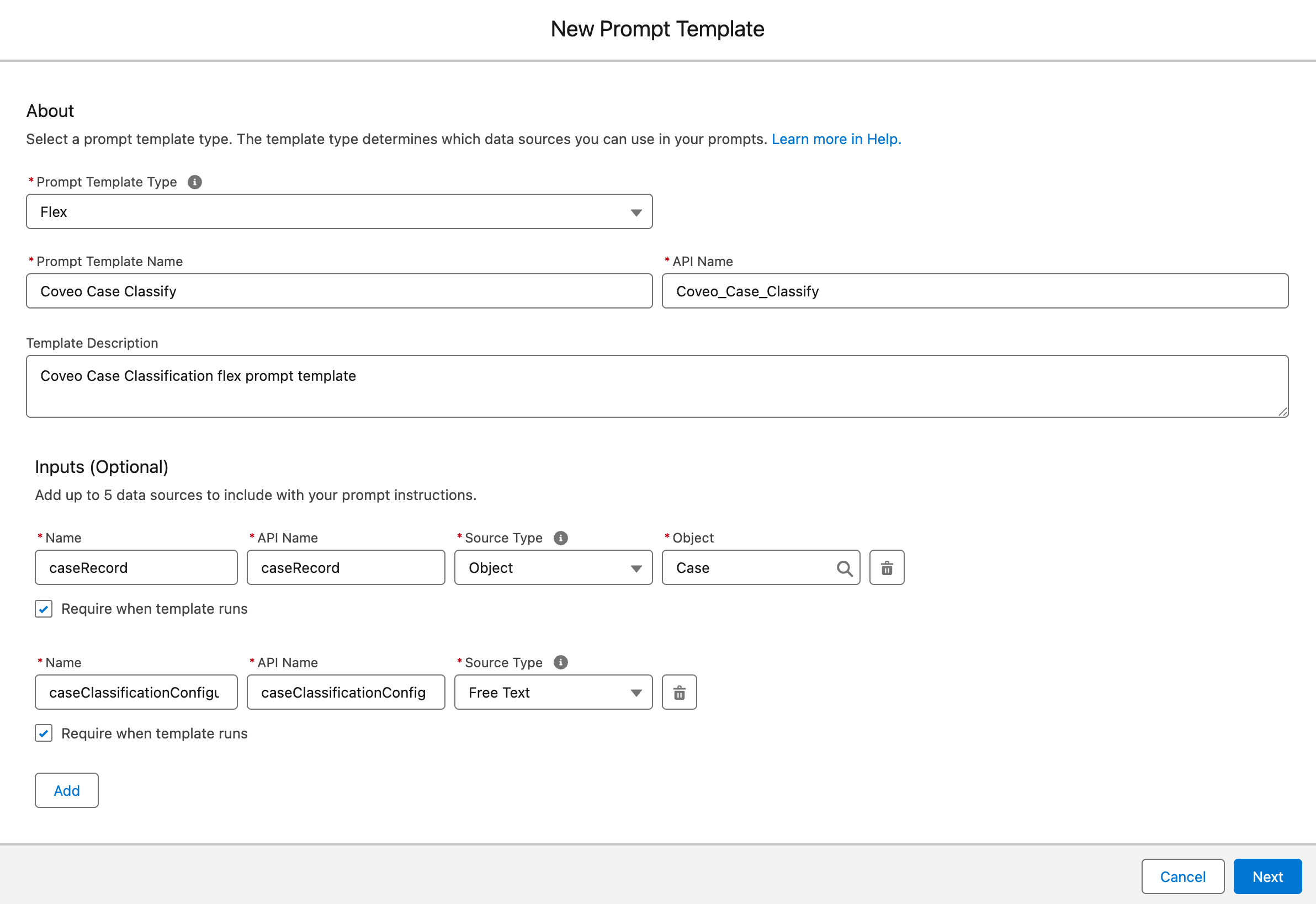 Create a prompt template | Coveo for Agentforce