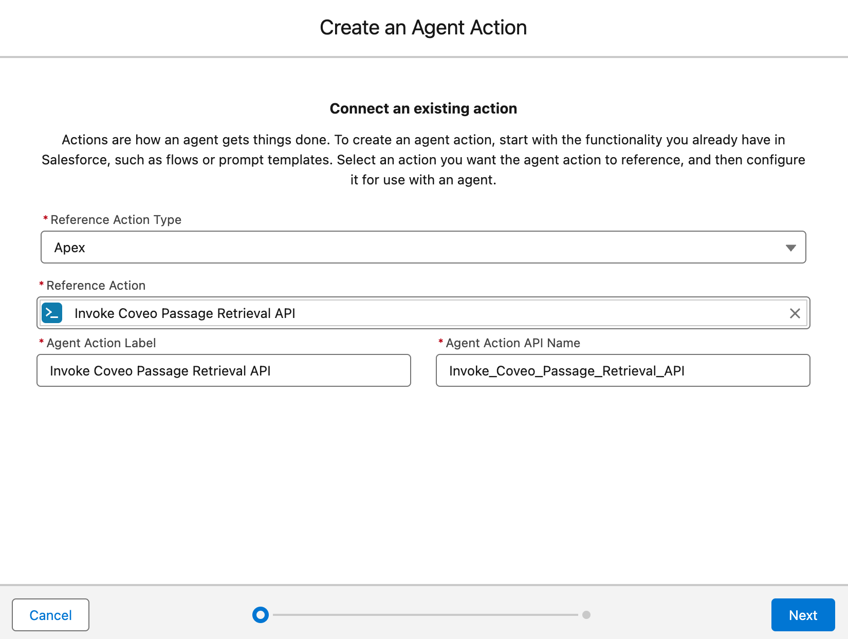 Create an action page | Coveo for Agentforce