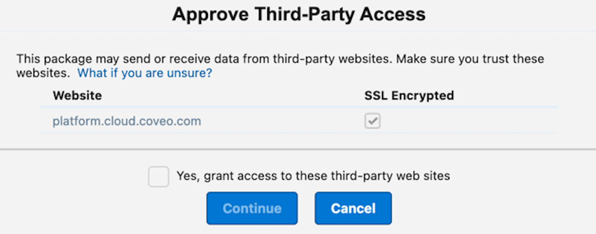 Third-party access screen | Coveo for Agentforce