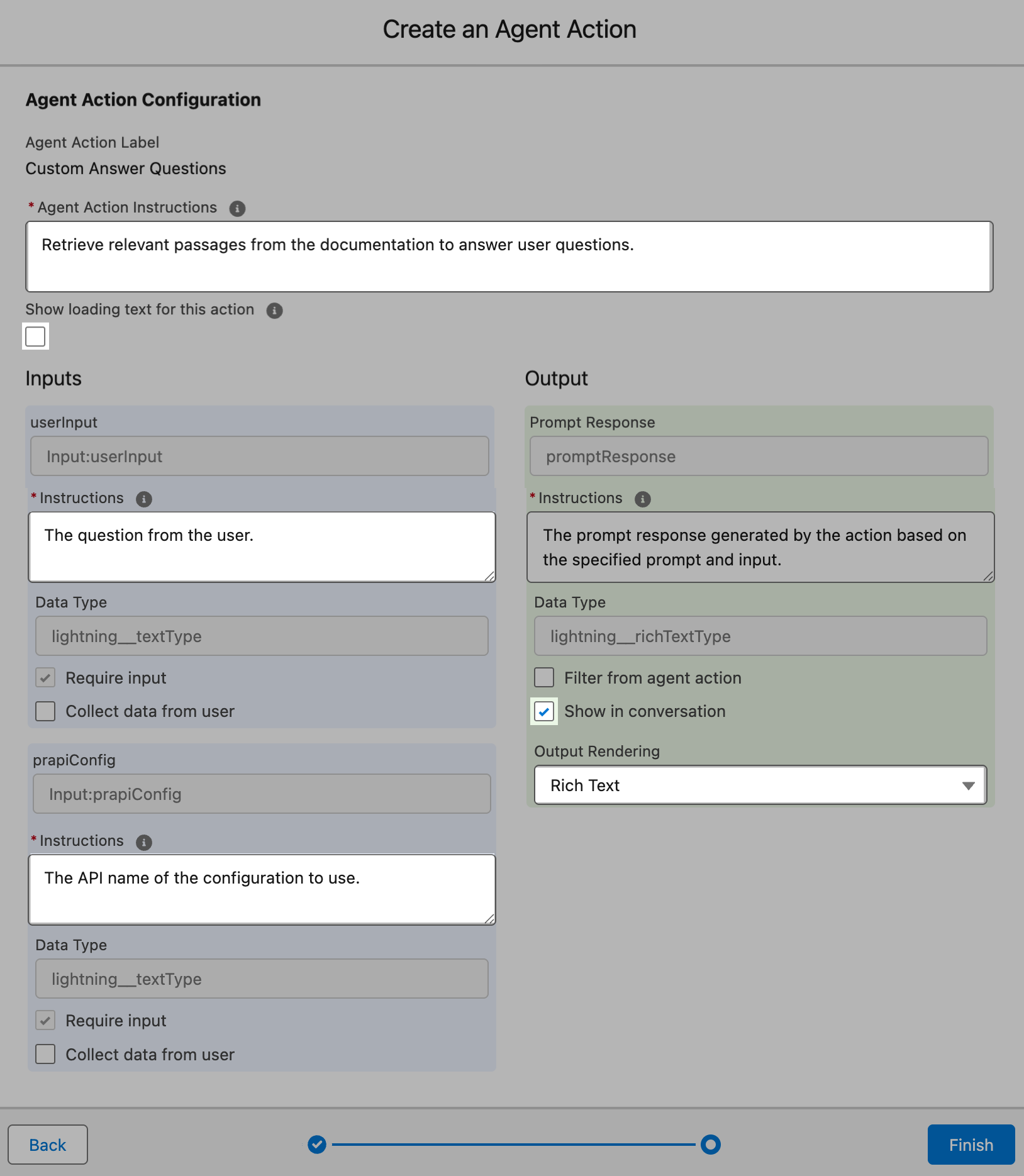 Agent action configuration panel | Coveo for Agentforce