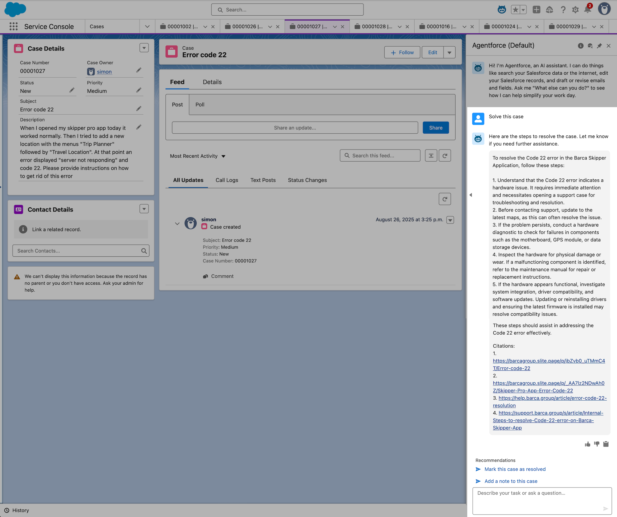 Case record context example | Coveo for Agentforce