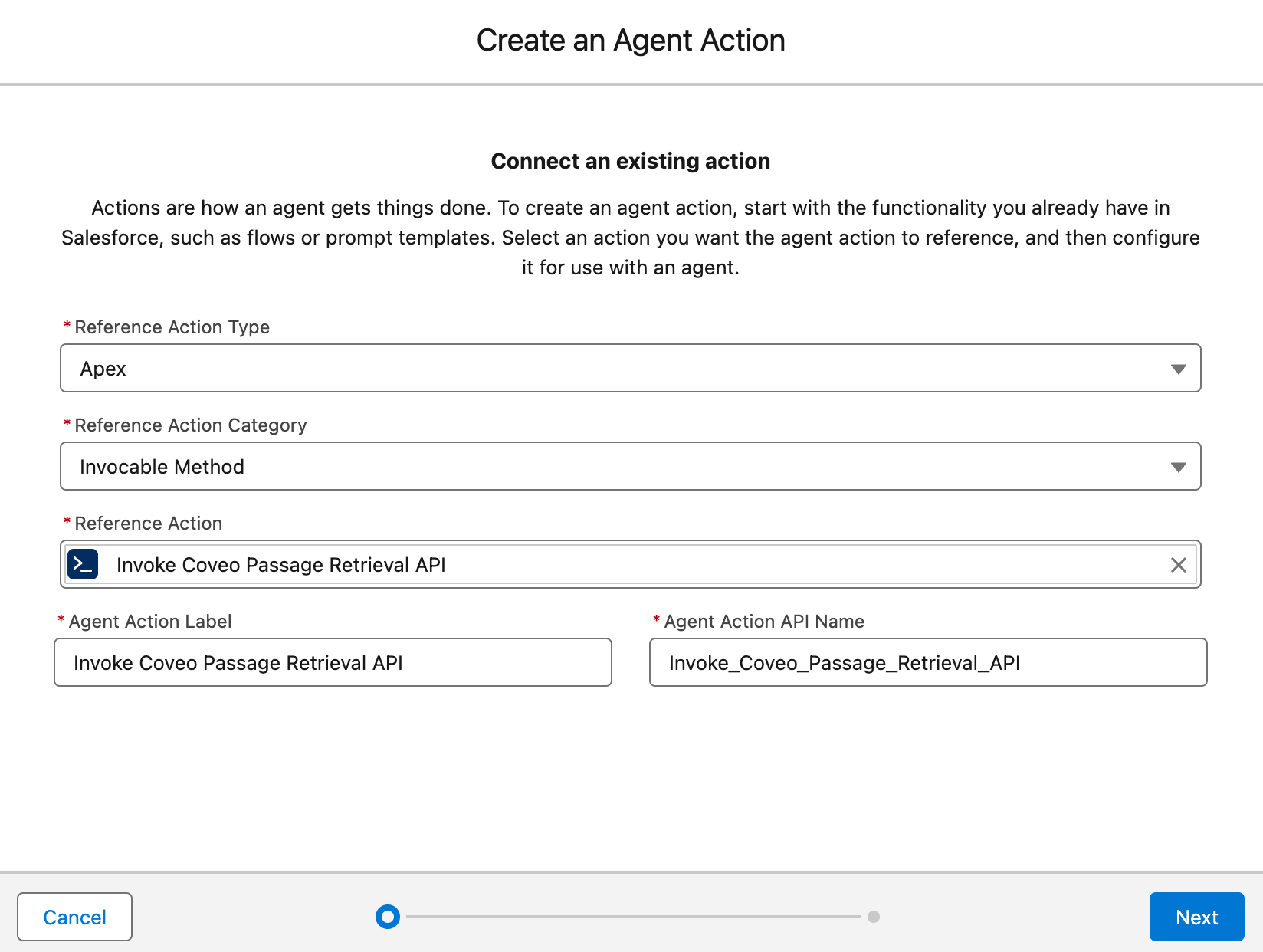 Create an action page | Coveo for Agentforce