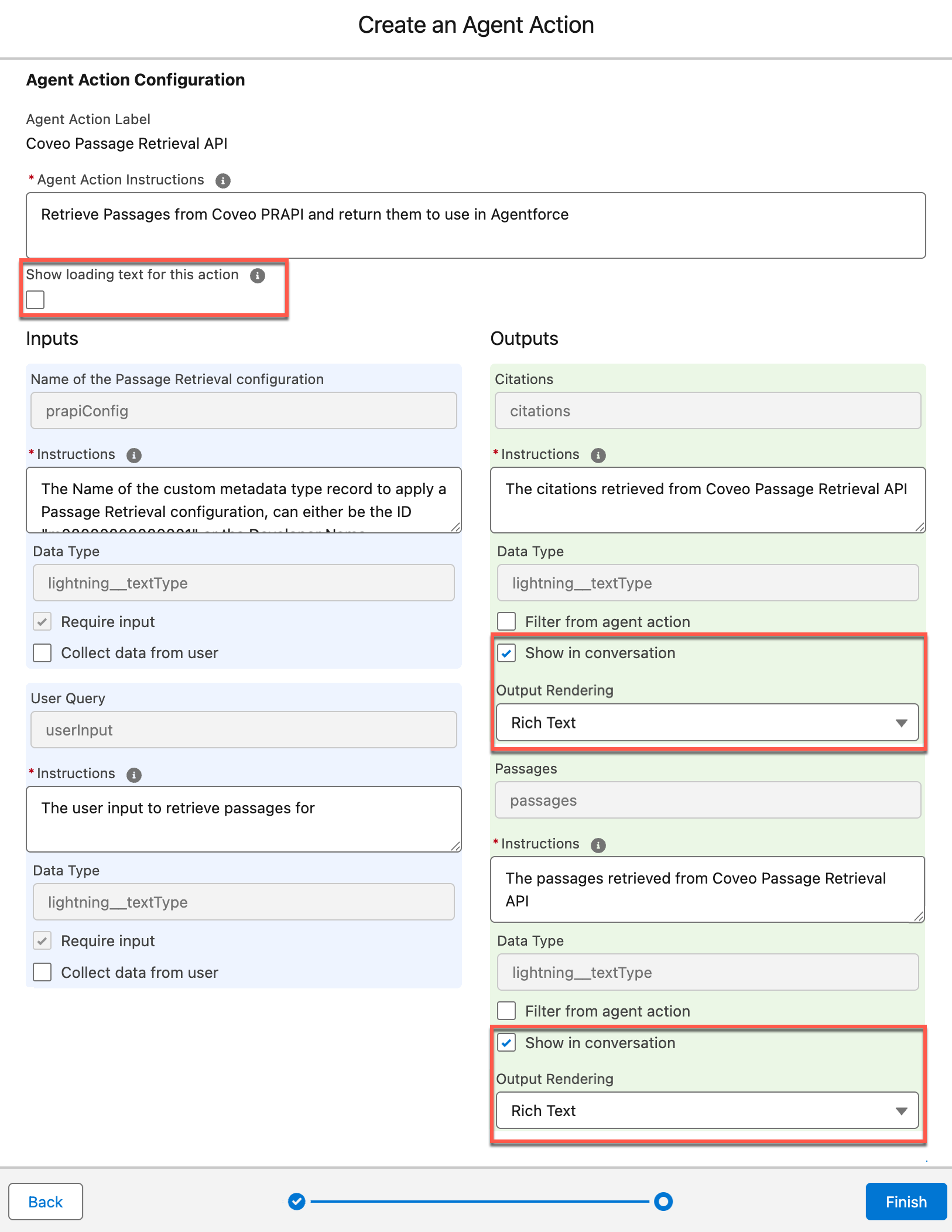 Input and output instructions | Coveo for Agentforce