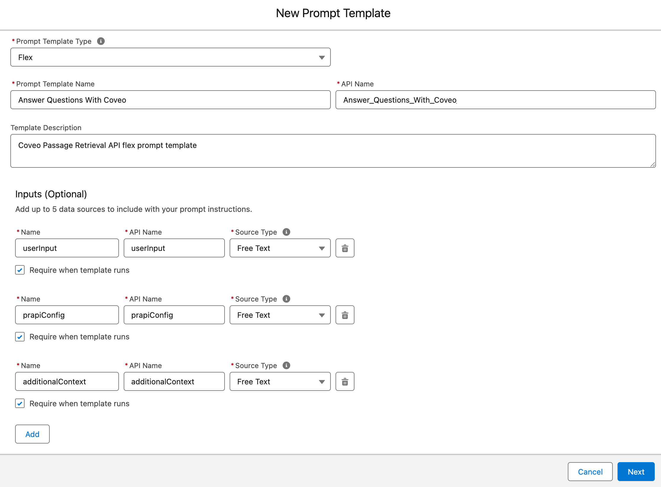 Create a prompt template | Coveo for Agentforce