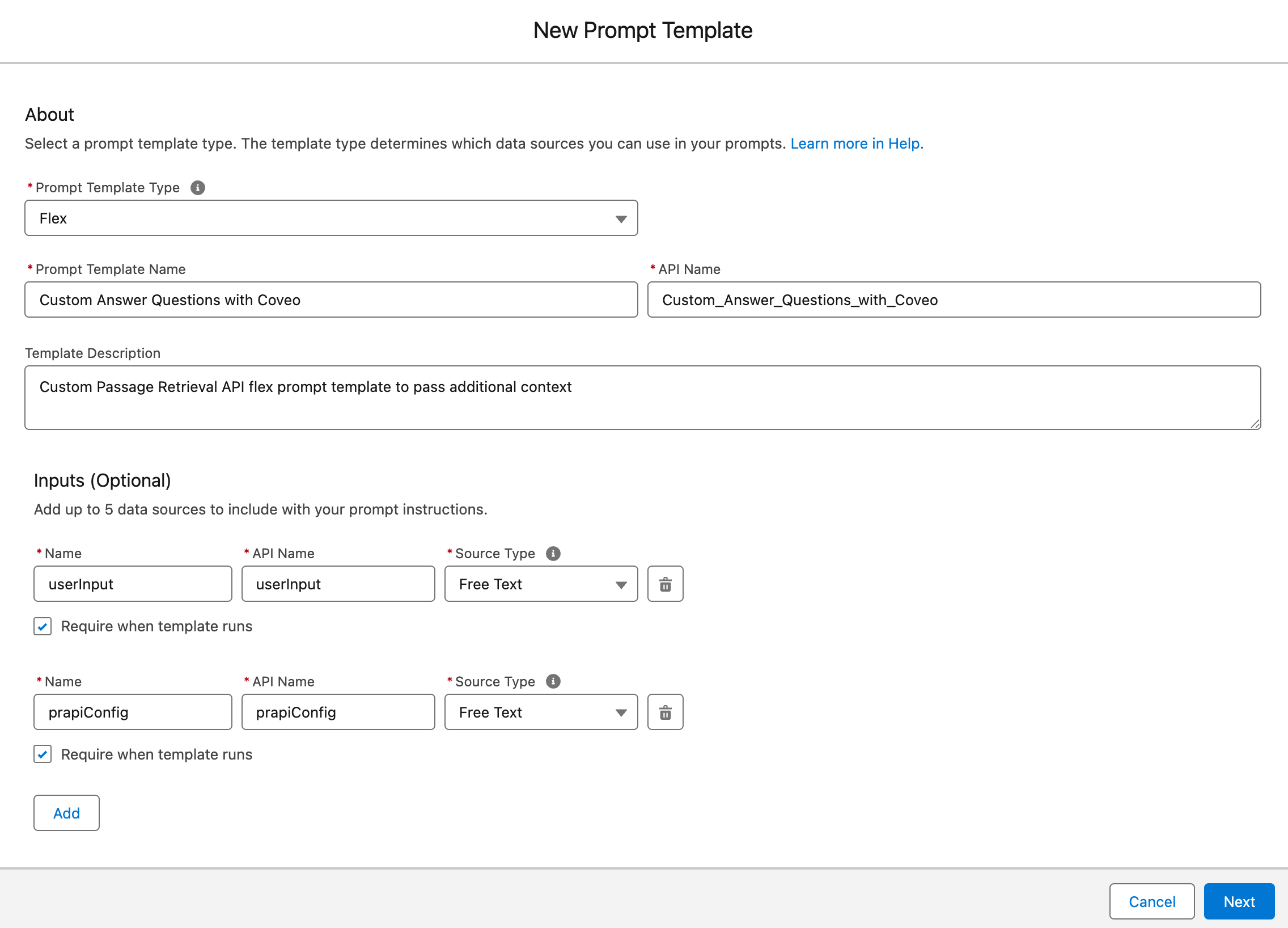 Create a prompt template | Coveo for Agentforce