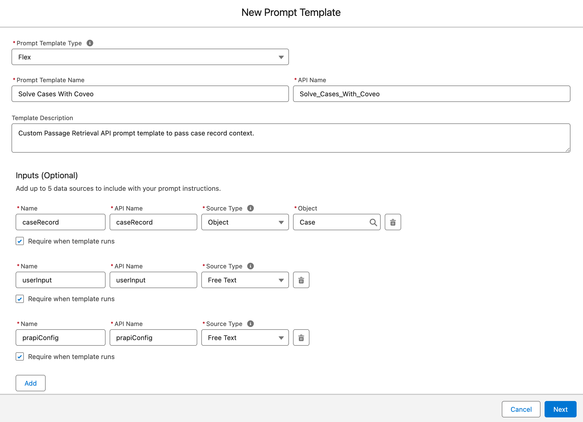 Create a prompt template | Coveo for Agentforce