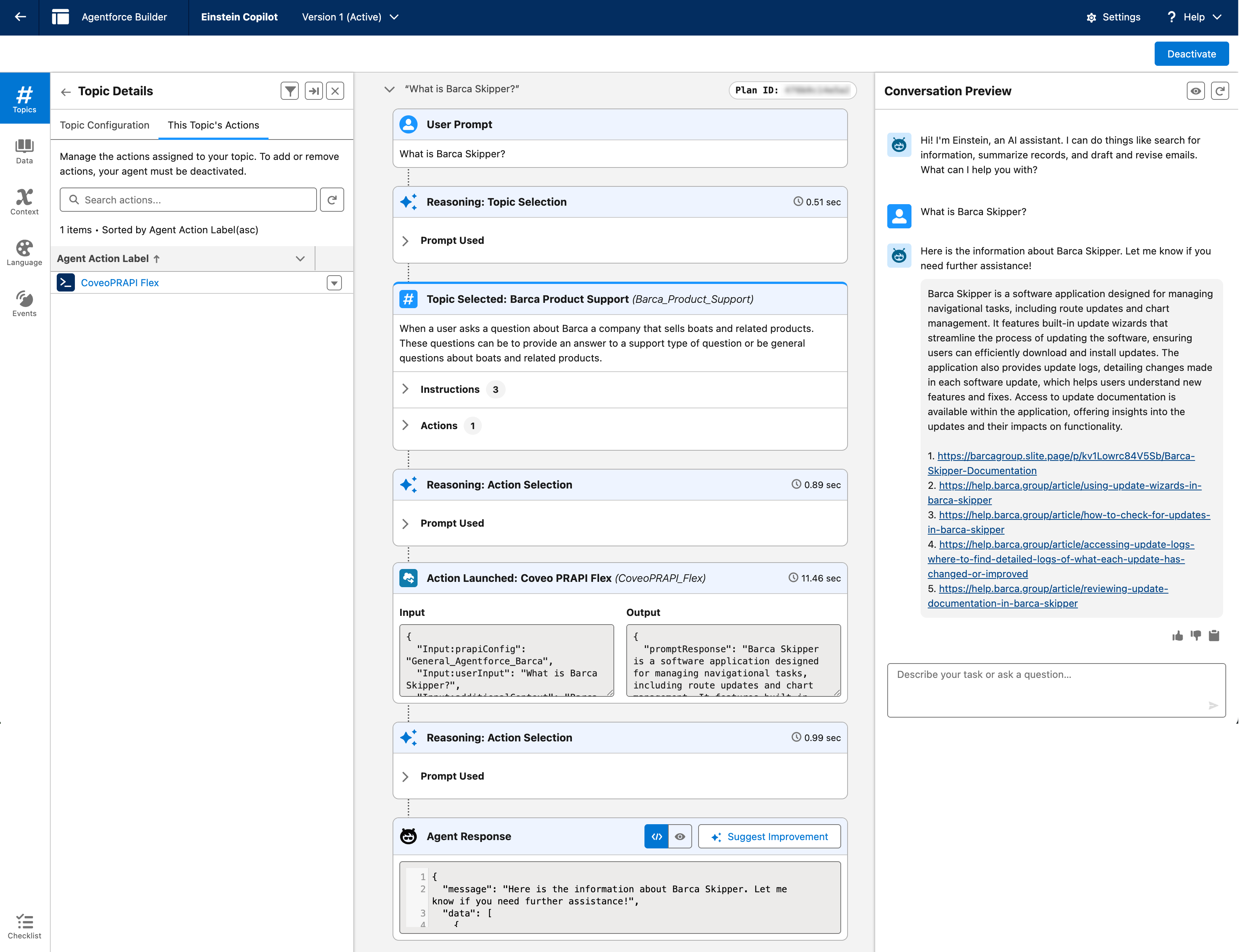 Sample flex prompt template action | Coveo for Agentforce