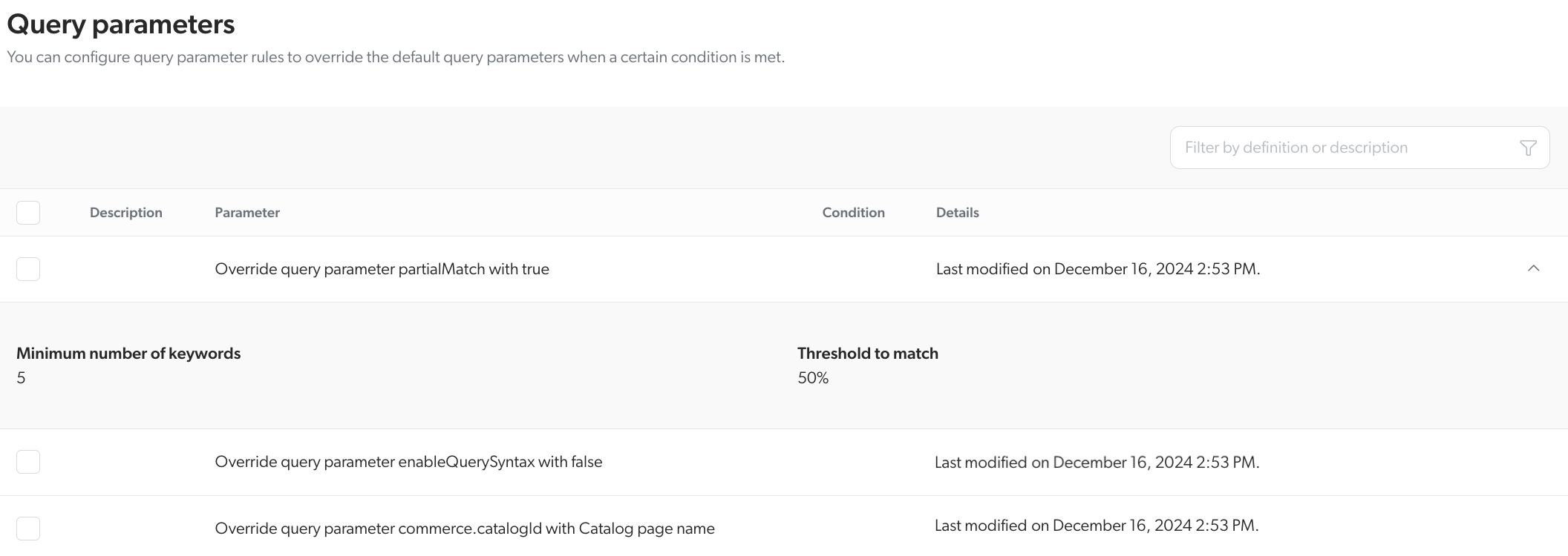 Coveo commerce query parameters