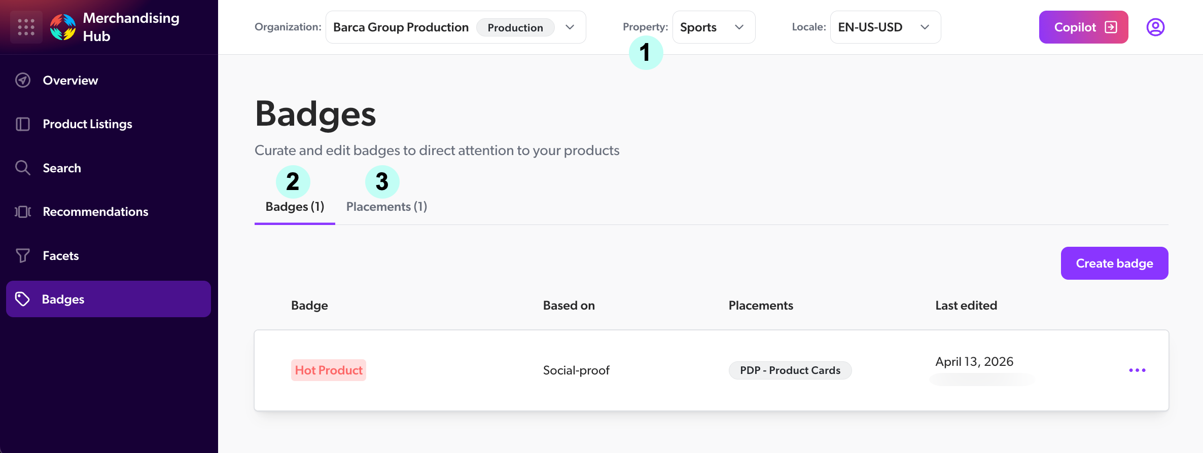 Anatomy of the Badge manager | Coveo