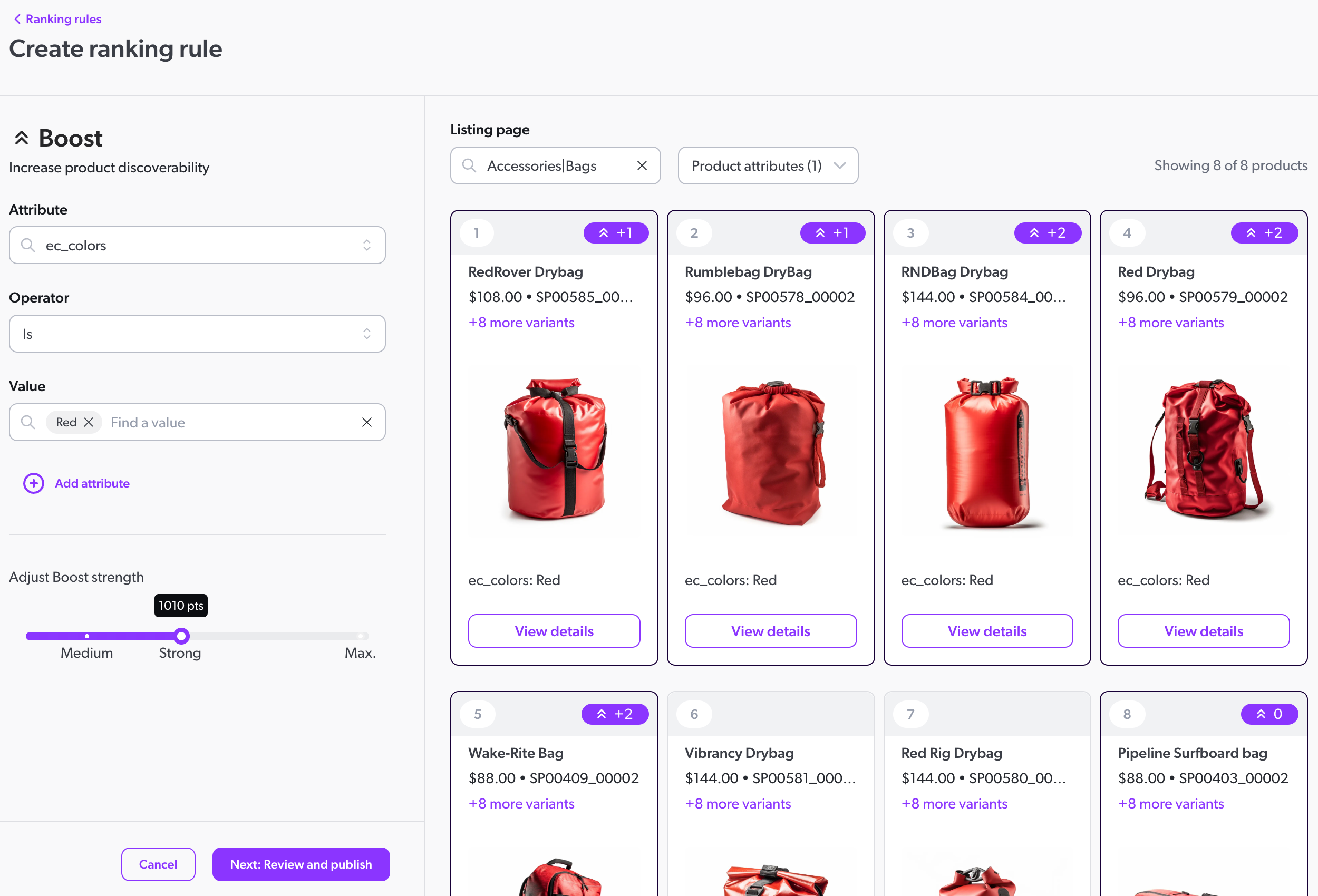 Boost rule for product listing pages | Coveo