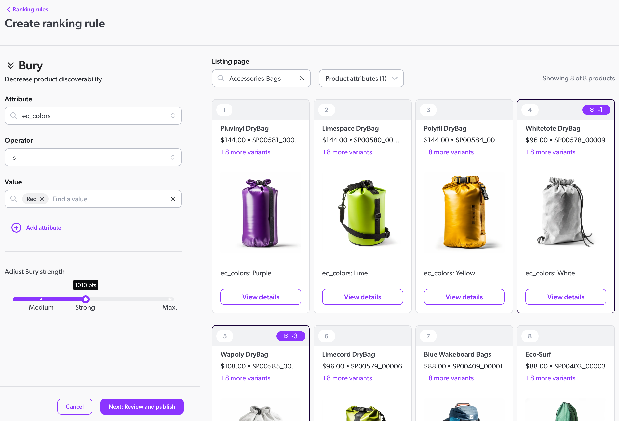 Bury rule for product listing pages | Coveo
