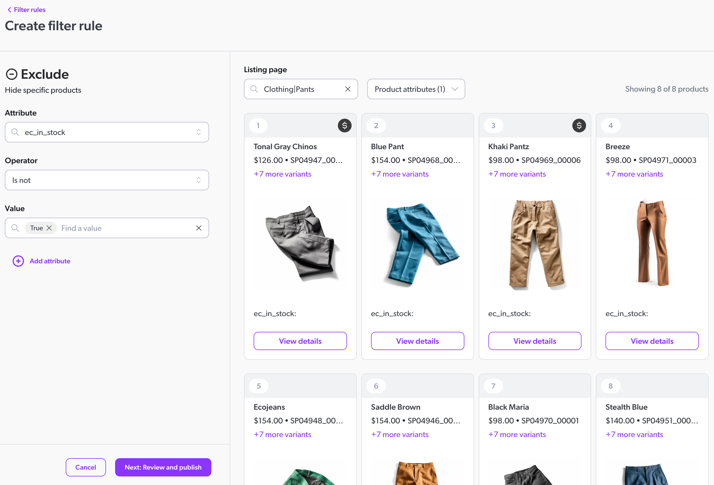 Exclude rule for product listing pages | Coveo