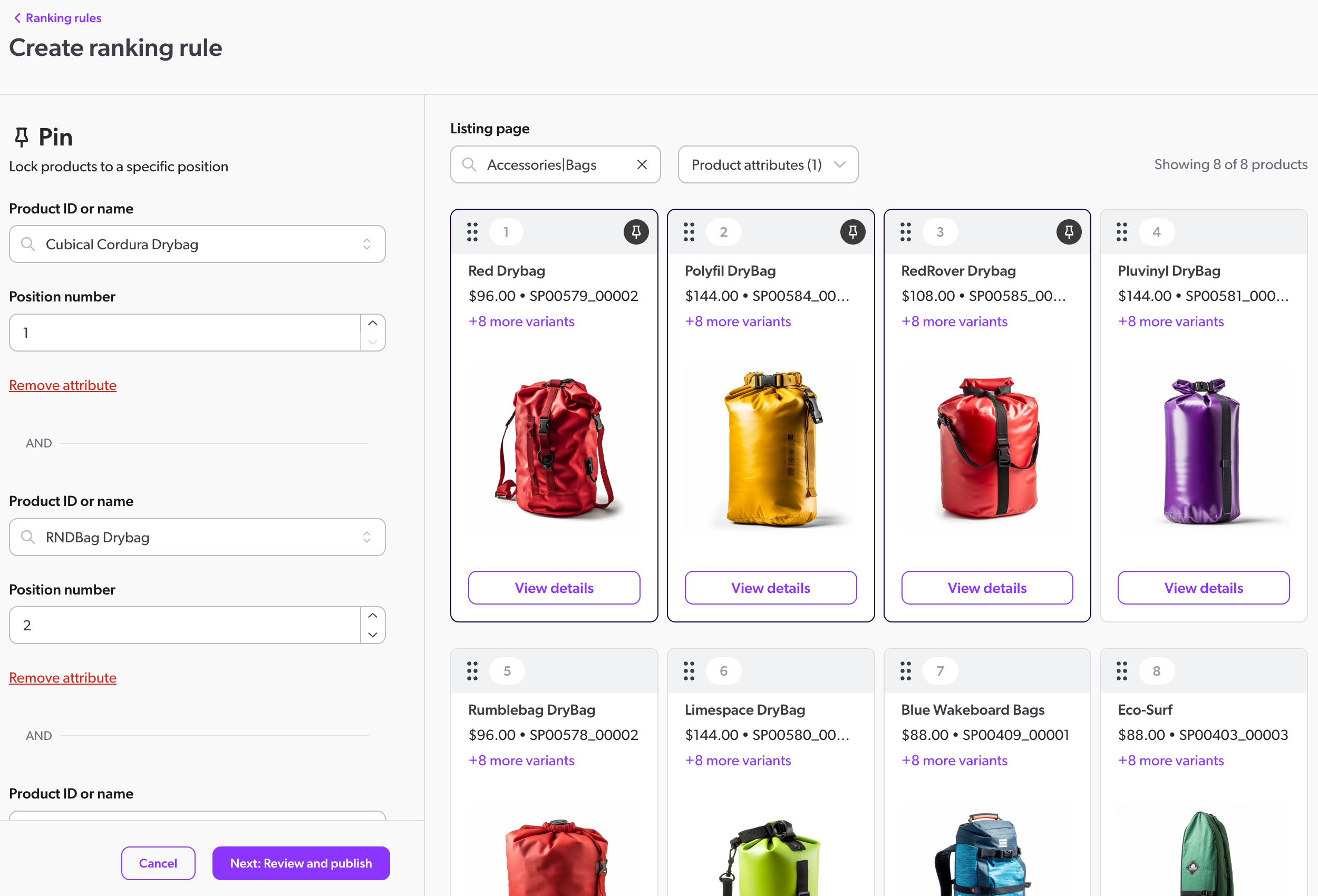 Pin rule for product listing pages | Coveo