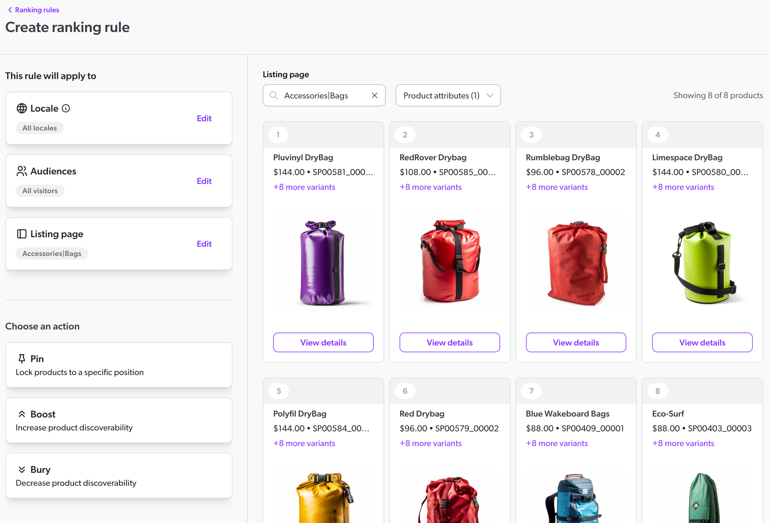 Ranking rules for product listing pages | Coveo
