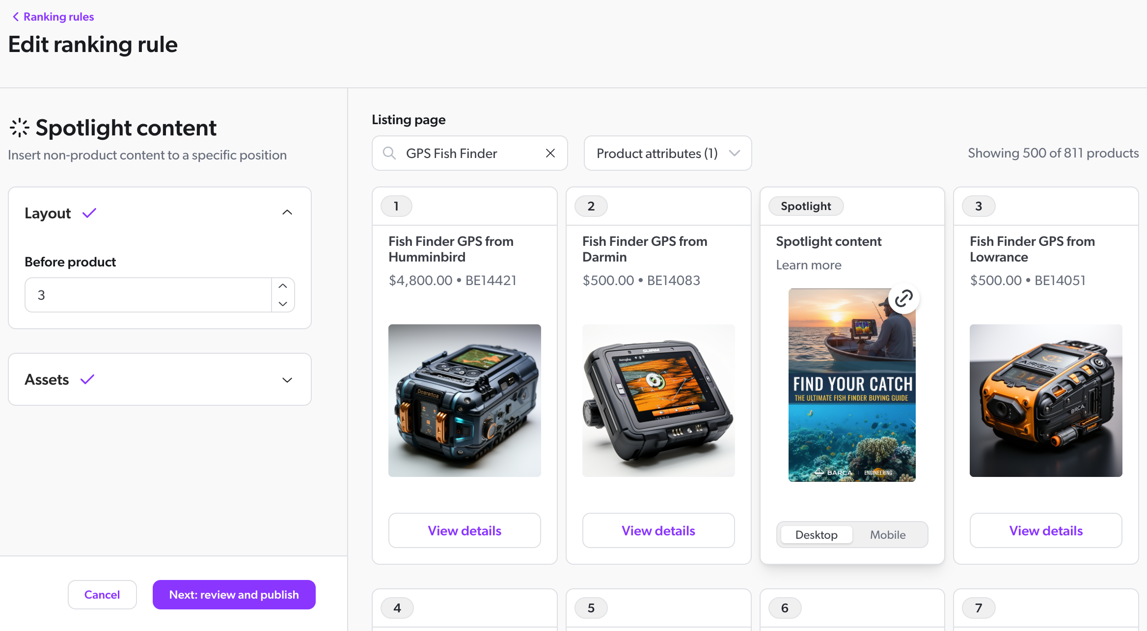 Spotlight content rule configuration in Product listings manager | Coveo Merchandising Hub