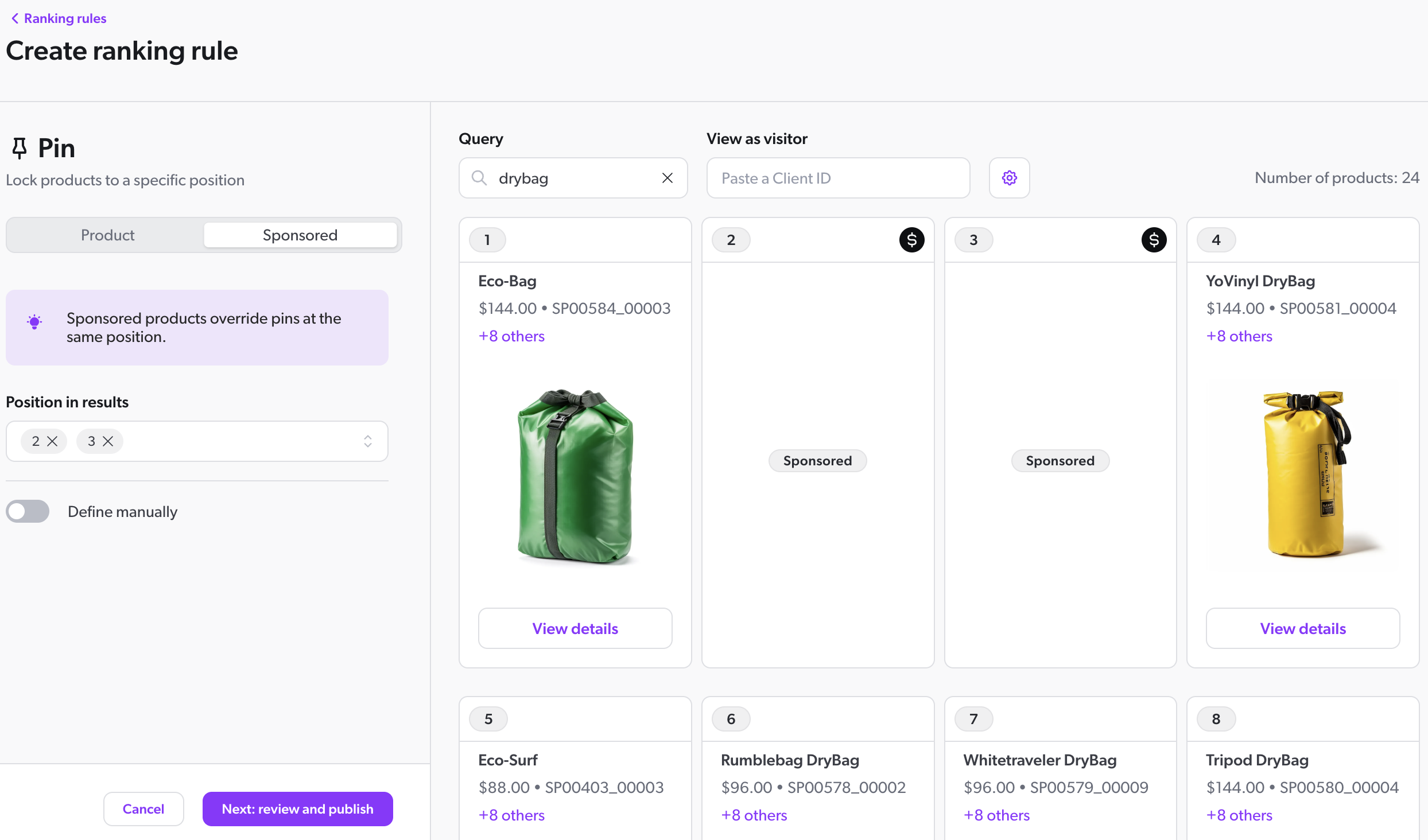 Sponsored pin rule for search | Coveo