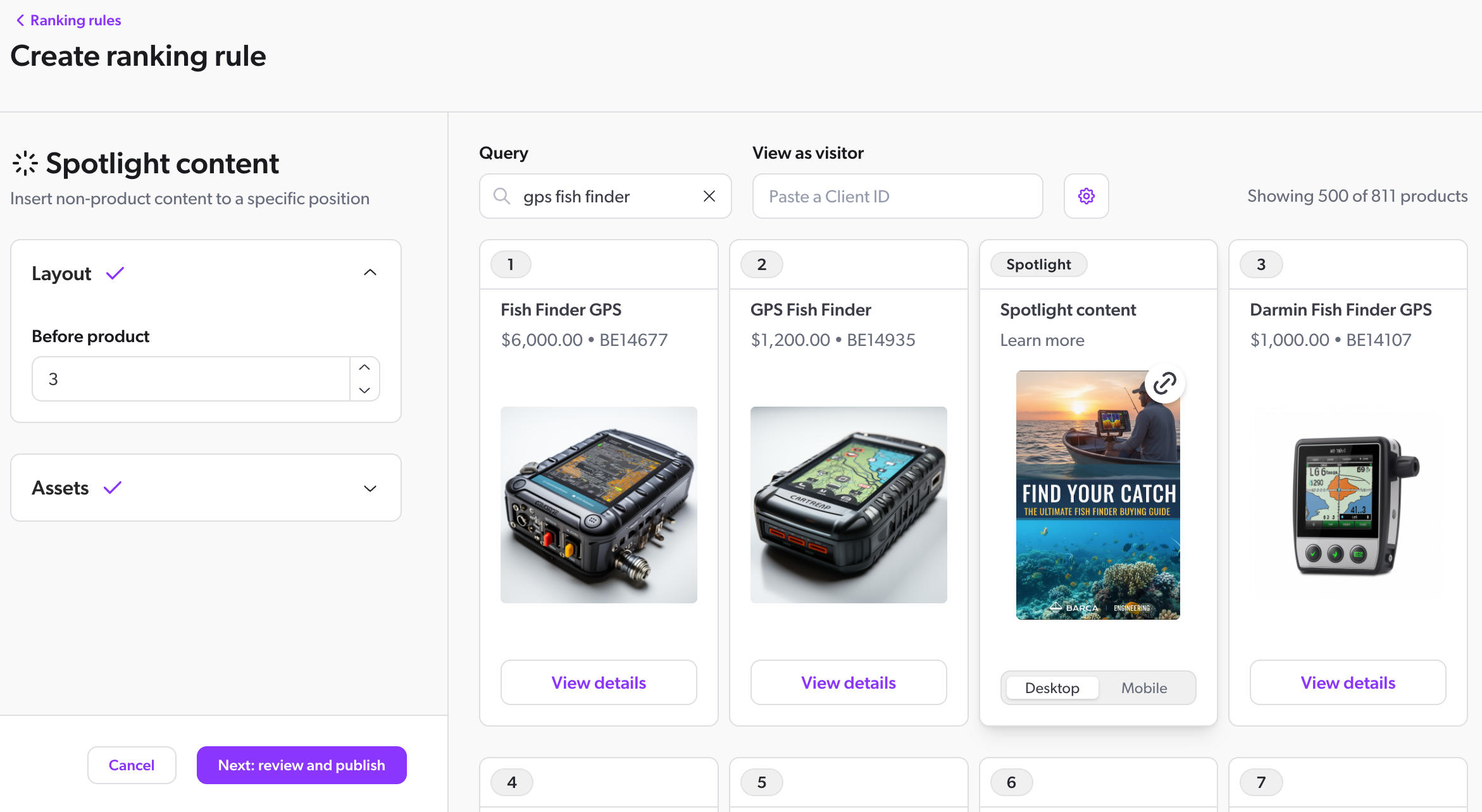 Spotlight content rule configuration in Search manager | Coveo Merchandising Hub