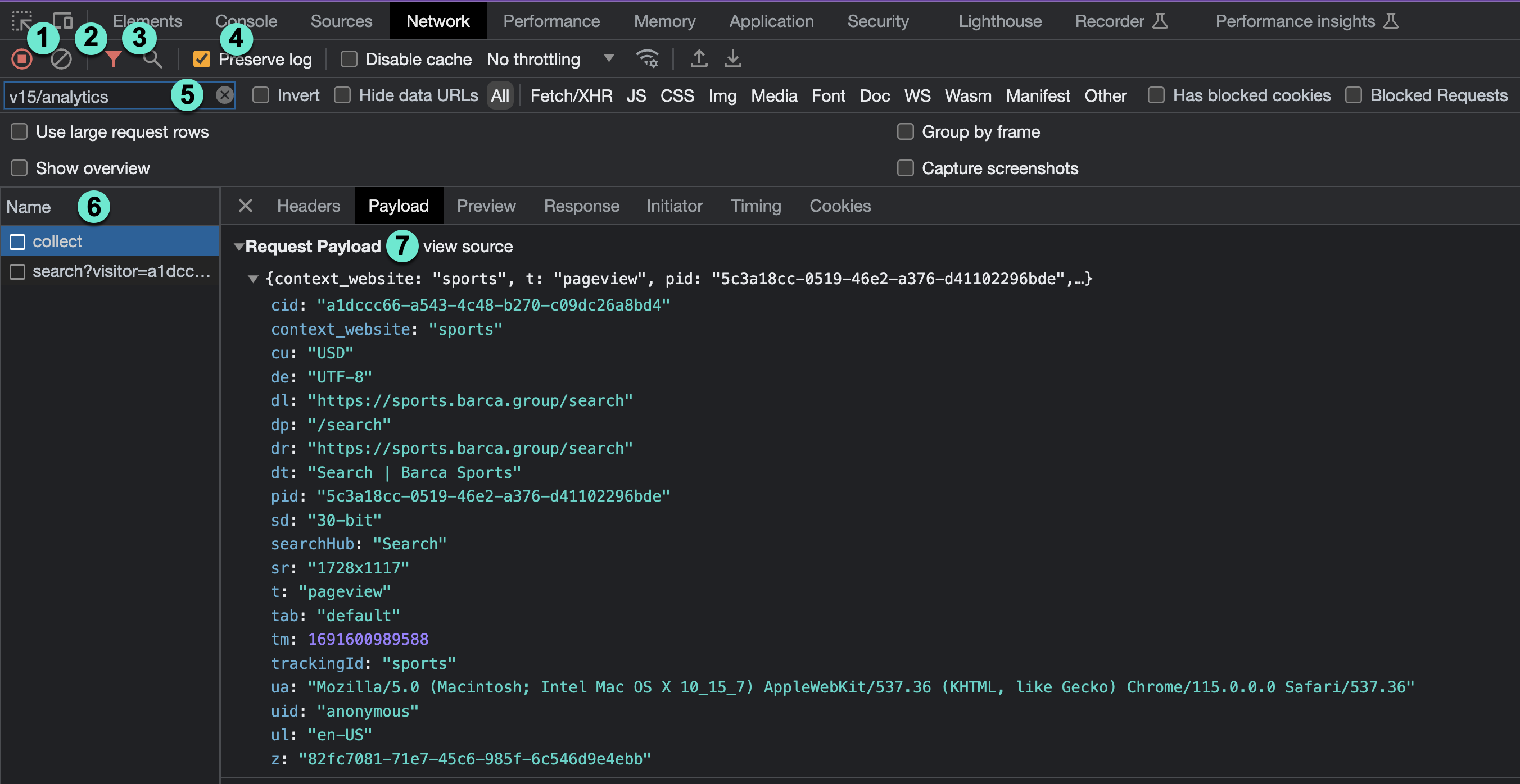 Network tab in developer tools