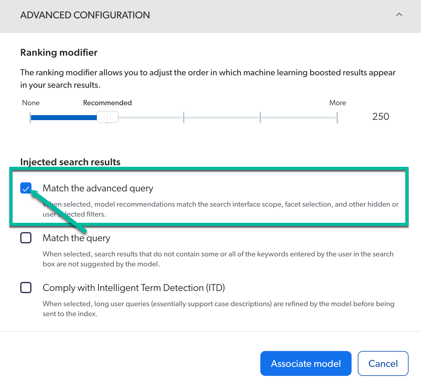 enable Match the advanced query option