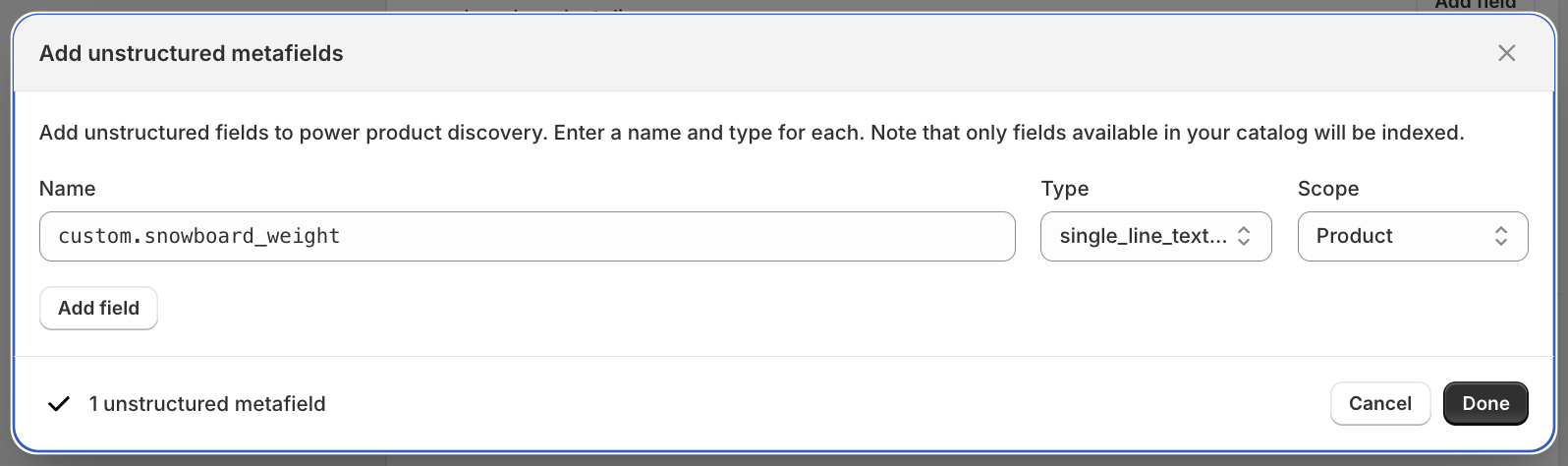 Add the unstructured metafield