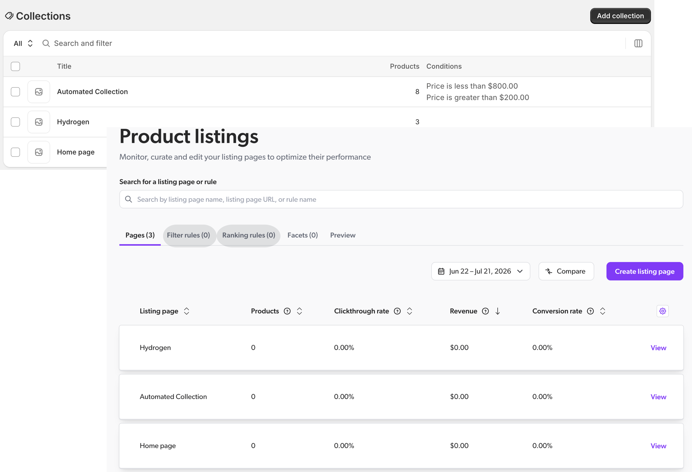 Product listing page created from a Shopify collection | Coveo Merchandising Hub