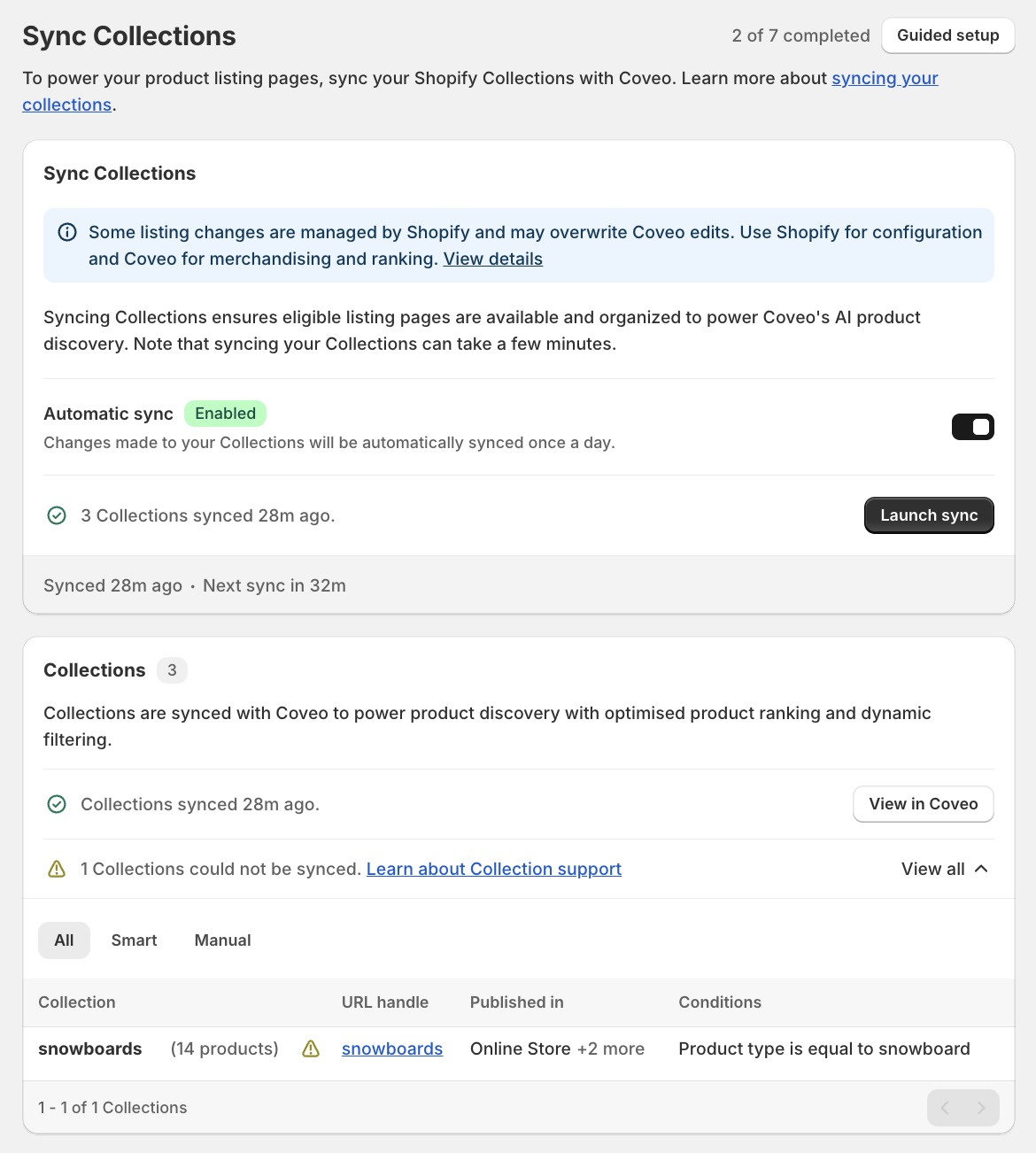 Sync your collections | Coveo app for Shopify