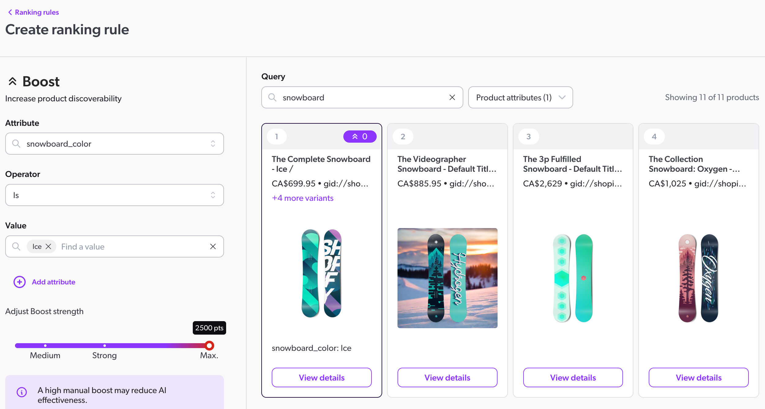 Create a boost ranking rule for the variant | Coveo Merchandising Hub