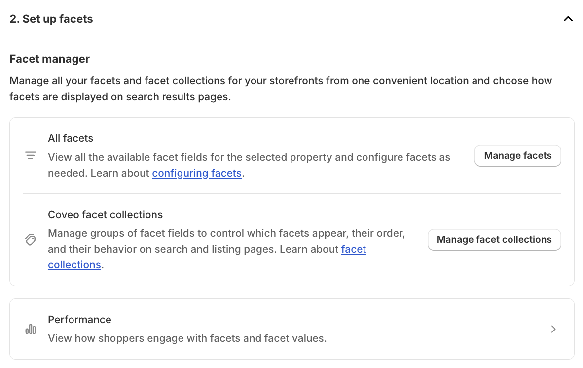 Set up facets in the Storefront step | Coveo app for Shopify