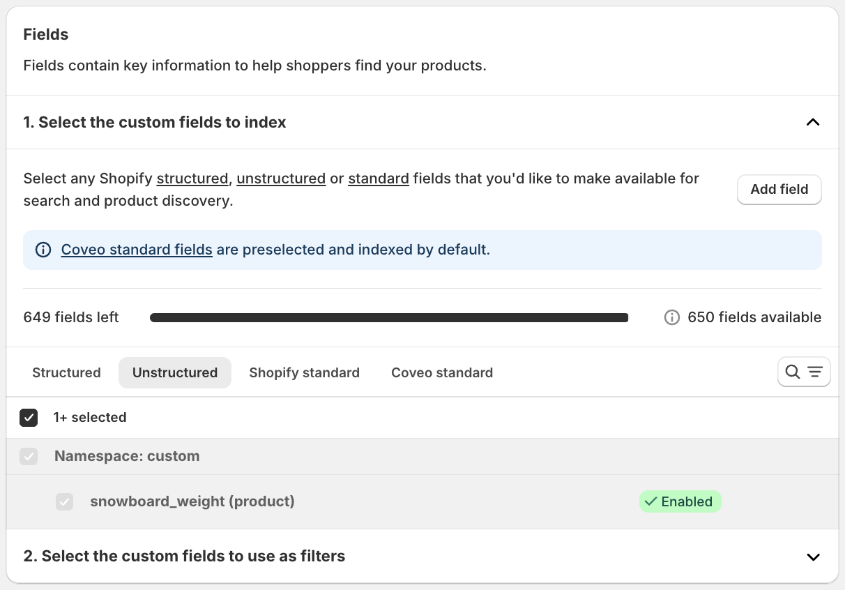 The unstructured metafield is selected