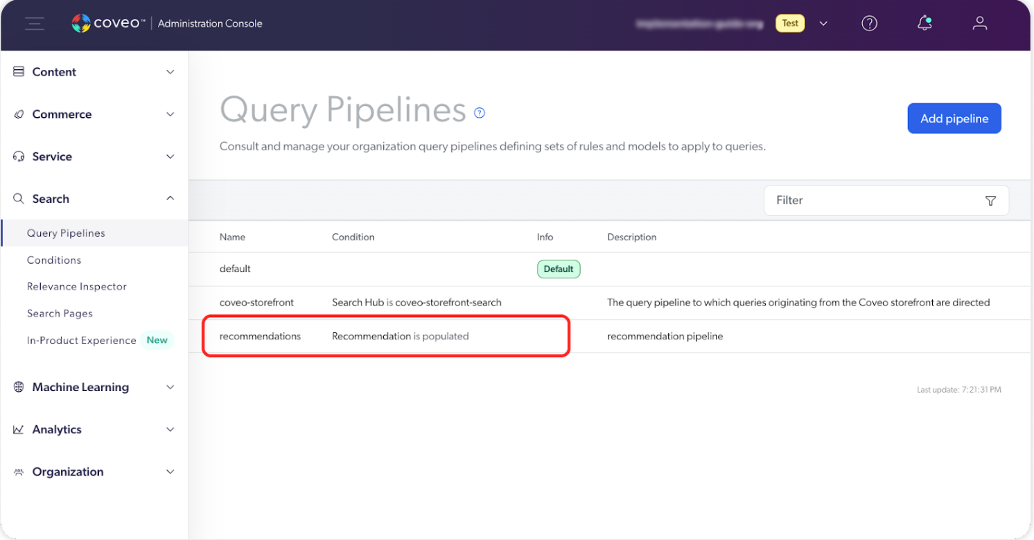 Conditions for recommendation pipelines