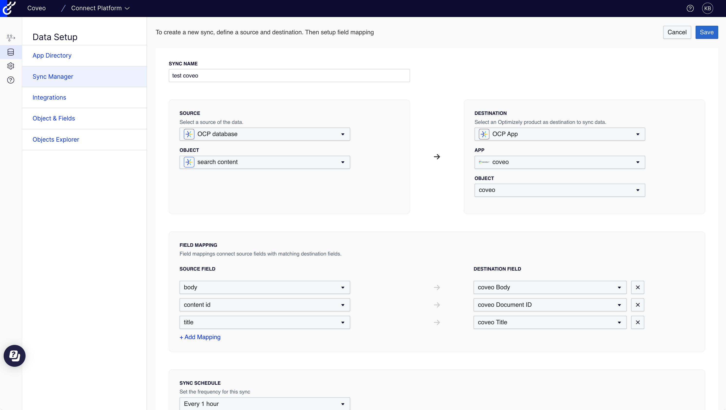Data sync configuration in OCP
